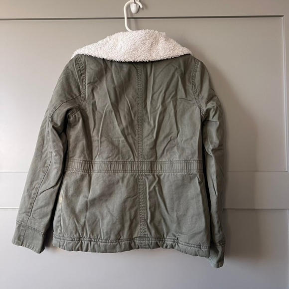 Old Navy Olive Green Utility Bomber Jacket Sherpa Lined Collar Women's Small - Picture 2 of 13